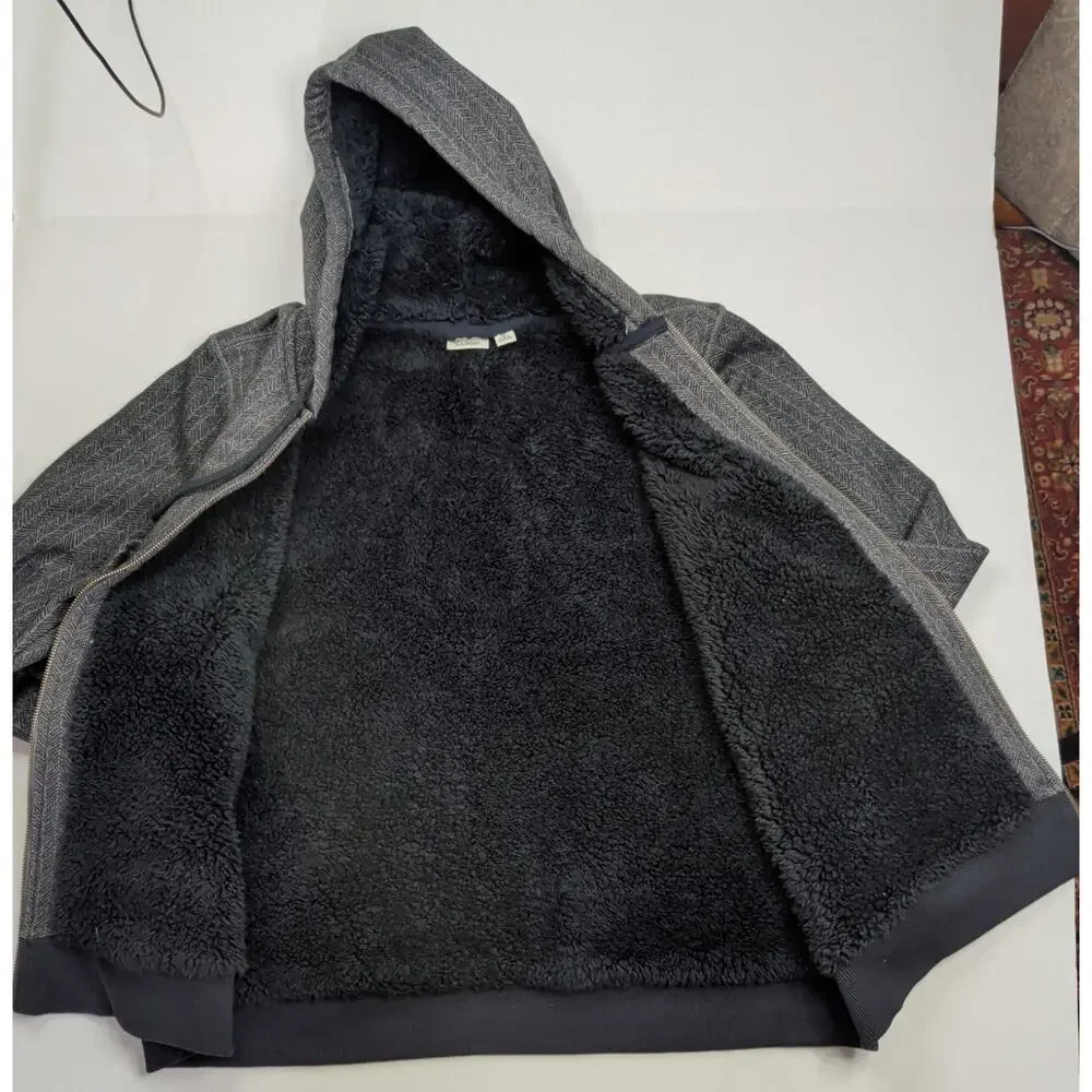 L.L Bean Charcoal Gray Herringbone Sherpa-lined Full Zip Hoodie Jacket XL 506085